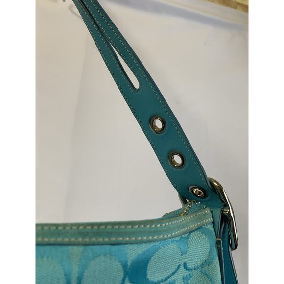 Coach East West Duffle Soho Shoulder Bag Hand Signature blue Leather 9363 Used - Picture 6 of 12